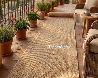 Handmade Jute Hallway Runner, Natural Fiber Custom Size Rug, Boho Entryway Carpet, Sustainable Farmhouse Decor, Housewarming Gift For Her