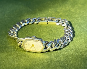 Vintage Seiko Cuban Chain silver hexagon watch