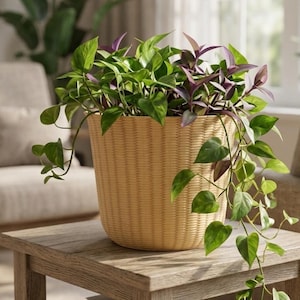 Woven Rattan Look Planter Large Indoor Outdoor Lightweight Pot