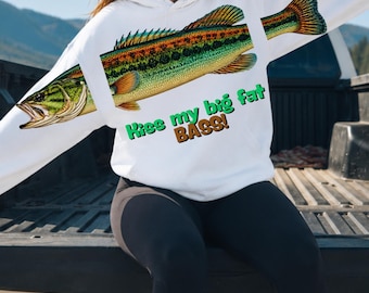 Kiss My Bass PNG, Funny Fishing Hoodie Design, Fly Fishing Image, Outdoors Sublimation, Front Back Graphic, Camping Shirt, Direct to Garment