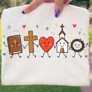 Doodlefiguren PNG, Christelijke handgetekende PNG, Ontwerp voor zondagsschoolshirt, Grafische afbeelding voor kerkshirt, Jezus sublimatie afbeelding 1