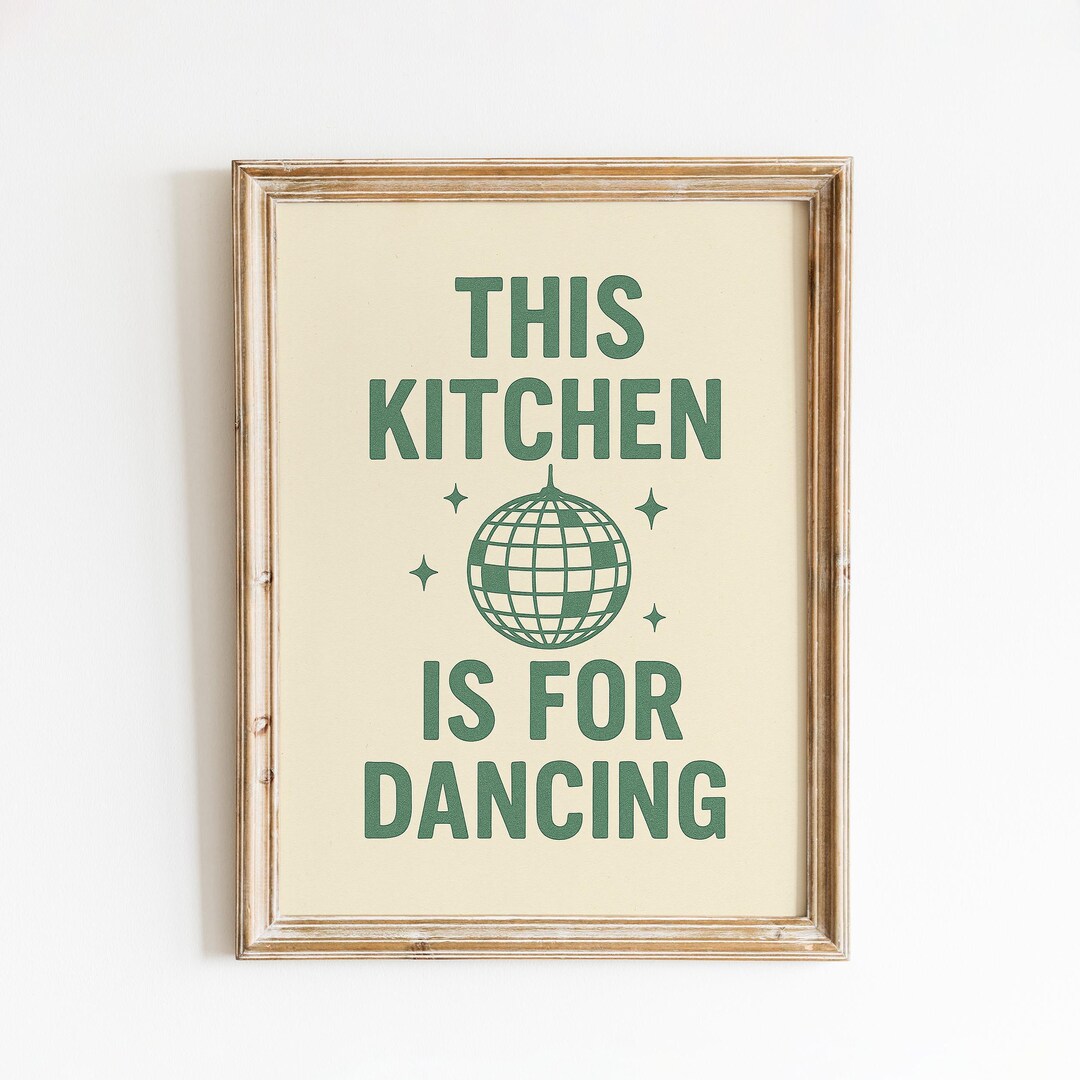 kitchen wall art set of 6 fun foodie prints this... This Kitchen is for Dancing Poster – Fun Minimal Kitchen Wall Art - Etsy
