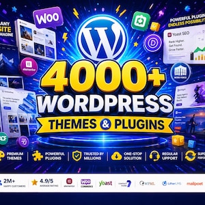 May include: A promotional graphic for WordPress themes and plugins, featuring the WordPress logo and the text "4000+ WordPress Themes & Plugins." The image includes website mockups, icons, and the text "Build Any Website You Can Imagine."
