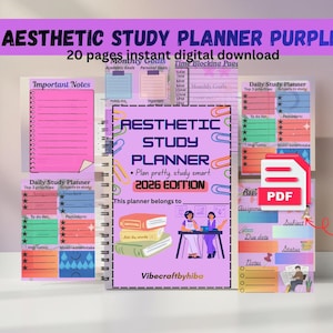 2026 Studienplaner, lila digitale Aufgabenliste (PDF Download)