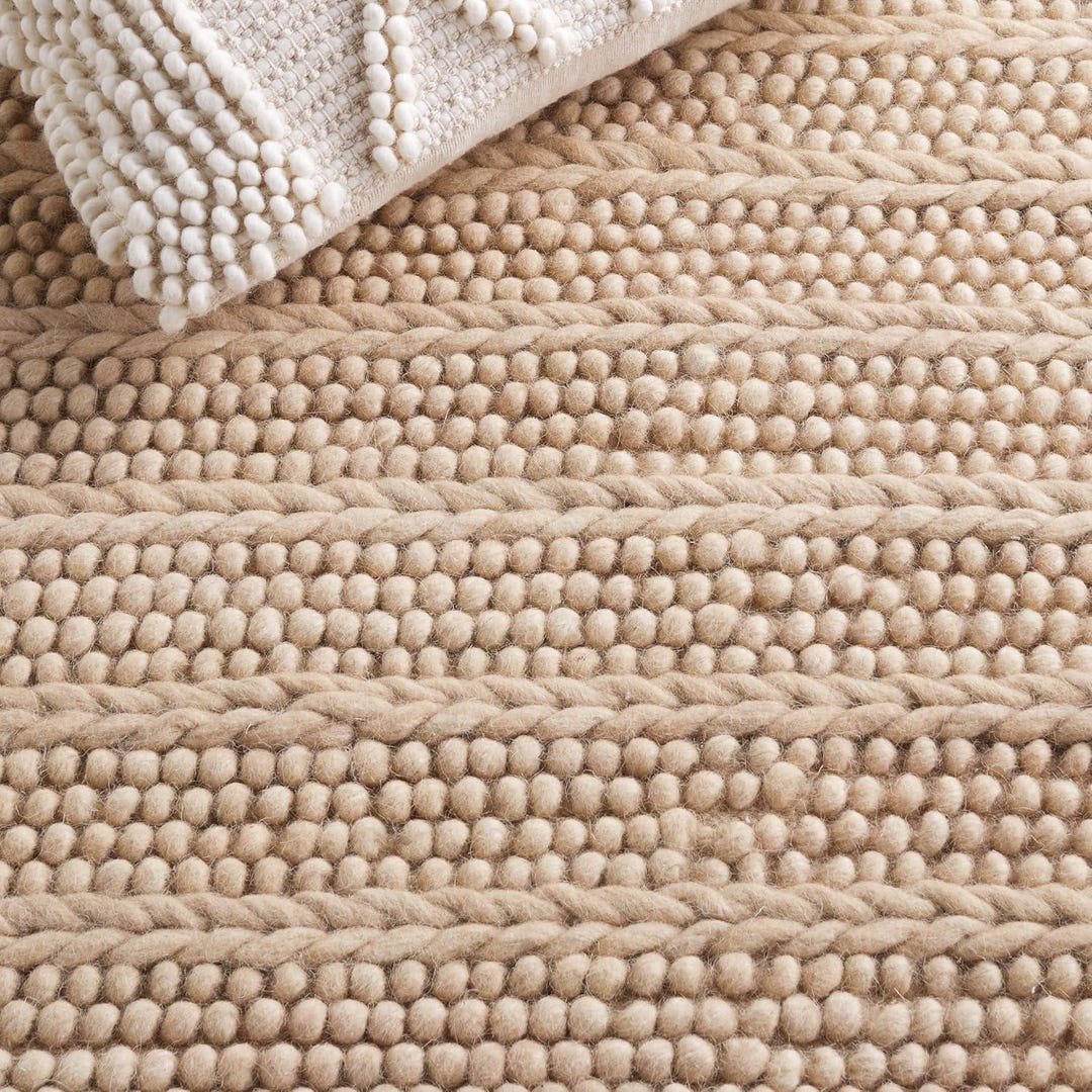 Hand Woven Wool Chunky Loop Rug, Neutral Beige Textured Boho Carpet ...