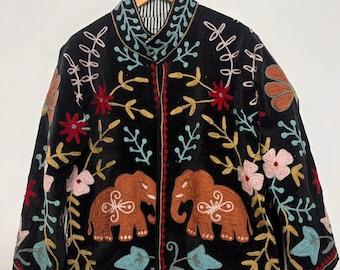 Velvet Suzani Jacket | Handmade Embroidered Boho Artwear