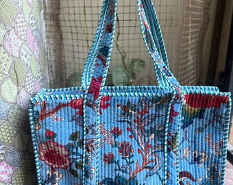 Handmade Floral Quilted Velvet Tote Bag | Luxury Zip Top