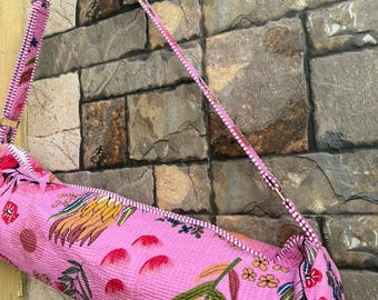 Quilted Cotton Yoga Mat Bag | Tropical Palm Print Gym Sling Carrier