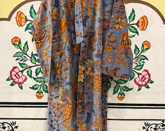 Floral Velvet Bathrobe | Luxury Cotton Lined Robe | Loungewear with Belt