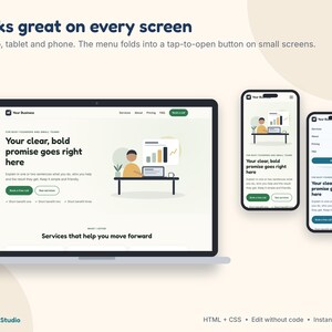 Website Template for Small Business, One Page Landing Page, Coach Website, HTML CSS Template, Edit Without Code, 3 Themes image 3