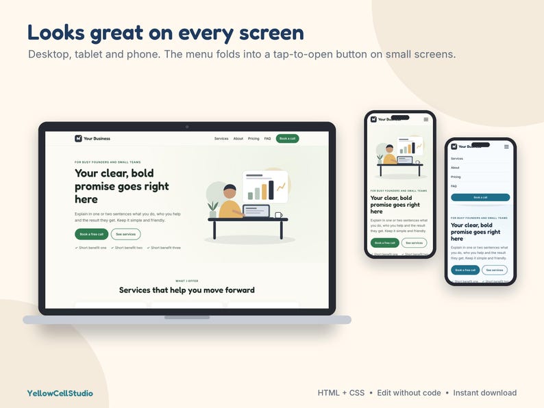 Website Template for Small Business, One Page Landing Page, Coach Website, HTML CSS Template, Edit Without Code, 3 Themes image 3