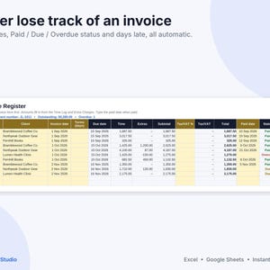 Freelance Invoice Template & Time Tracker Spreadsheet, Google Sheets and Excel, Client Invoice Tracker, Hourly Billing, Small Business image 6