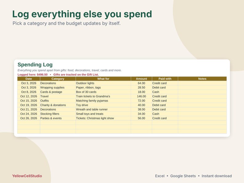Christmas Budget Planner Spreadsheet, Christmas Gift Tracker & Holiday Budget, Gift List, Card List, Google Sheets Excel Template image 8