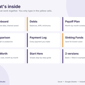 Debt Payoff Tracker Spreadsheet, Snowball and Avalanche Calculator, Sinking Funds & Savings Tracker, Net Worth, Excel Google Sheets image 3