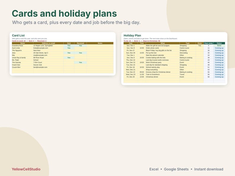 Christmas Budget Planner Spreadsheet, Christmas Gift Tracker & Holiday Budget, Gift List, Card List, Google Sheets Excel Template image 7