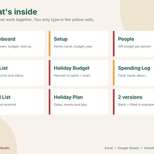 Christmas Budget Planner Spreadsheet, Christmas Gift Tracker & Holiday Budget, Gift List, Card List, Google Sheets Excel Template image 3