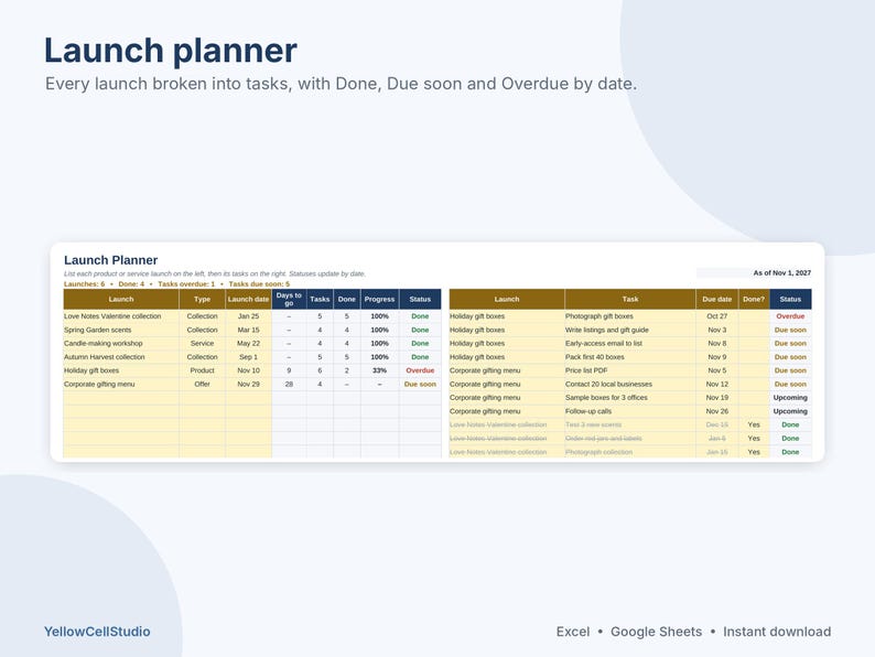 Small Business Planner 2027 Spreadsheet, Business Goal Planner, Content Calendar, Launch Planner, Google Sheets & Excel Template image 6