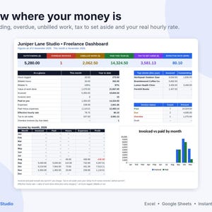 Freelance Invoice Template & Time Tracker Spreadsheet, Google Sheets and Excel, Client Invoice Tracker, Hourly Billing, Small Business image 2