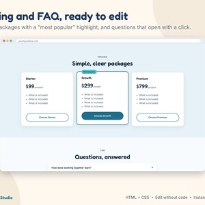 Website Template for Small Business, One Page Landing Page, Coach Website, HTML CSS Template, Edit Without Code, 3 Themes image 6