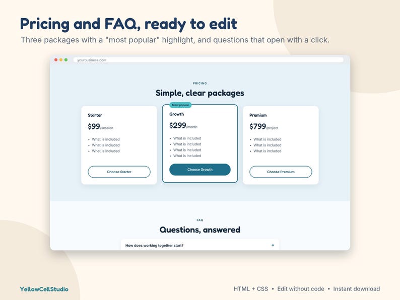 Website Template for Small Business, One Page Landing Page, Coach Website, HTML CSS Template, Edit Without Code, 3 Themes image 6