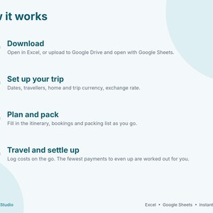 Travel Planner Spreadsheet, Trip Itinerary Template, Vacation Budget & Packing List, Split Expenses, Google Sheets Excel Template image 9