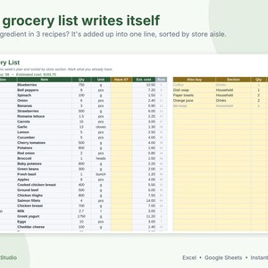 Meal Planner Spreadsheet, Weekly Meal Plan and Grocery List, Google Sheets & Excel Template, Recipe Organizer, Family Menu Planner image 5