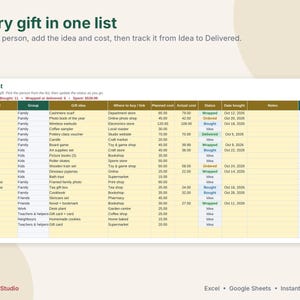 Christmas Budget Planner Spreadsheet, Christmas Gift Tracker & Holiday Budget, Gift List, Card List, Google Sheets Excel Template image 4