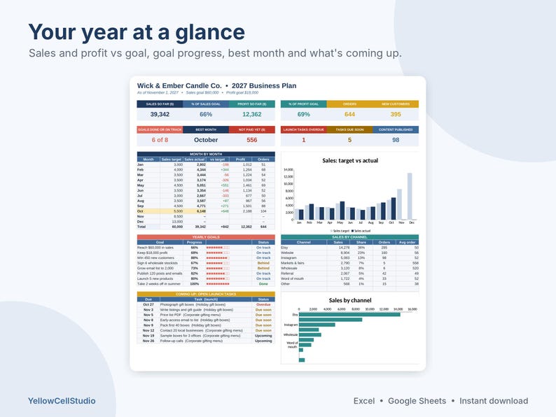 Small Business Planner 2027 Spreadsheet, Business Goal Planner, Content Calendar, Launch Planner, Google Sheets & Excel Template image 2