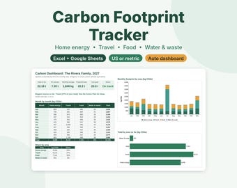 Carbon Footprint Tracker & Calculator, Household Eco Spreadsheet for Excel and Google Sheets
