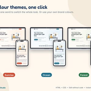 Website Template for Small Business, One Page Landing Page, Coach Website, HTML CSS Template, Edit Without Code, 3 Themes image 2