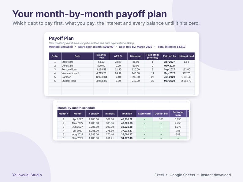 Debt Payoff Tracker Spreadsheet, Snowball and Avalanche Calculator, Sinking Funds & Savings Tracker, Net Worth, Excel Google Sheets image 5