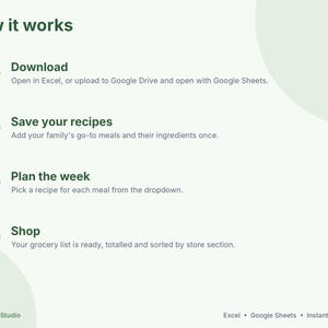 Meal Planner Spreadsheet, Weekly Meal Plan and Grocery List, Google Sheets & Excel Template, Recipe Organizer, Family Menu Planner image 8