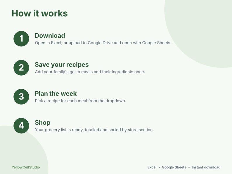 Meal Planner Spreadsheet, Weekly Meal Plan and Grocery List, Google Sheets & Excel Template, Recipe Organizer, Family Menu Planner image 8