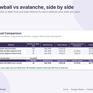 Debt Payoff Tracker Spreadsheet, Snowball and Avalanche Calculator, Sinking Funds & Savings Tracker, Net Worth, Excel Google Sheets image 4