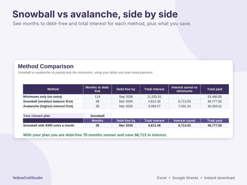 Debt Payoff Tracker Spreadsheet, Snowball and Avalanche Calculator, Sinking Funds & Savings Tracker, Net Worth, Excel Google Sheets image 4