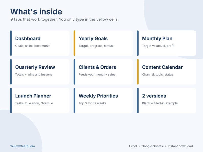Small Business Planner 2027 Spreadsheet, Business Goal Planner, Content Calendar, Launch Planner, Google Sheets & Excel Template image 3