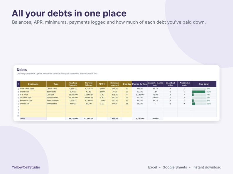 Debt Payoff Tracker Spreadsheet, Snowball and Avalanche Calculator, Sinking Funds & Savings Tracker, Net Worth, Excel Google Sheets image 6