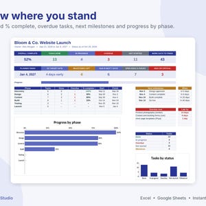 Gantt Chart Excel Template, Project Planner Spreadsheet for Google Sheets & Excel, Project Timeline, Task Tracker, Project Management image 3