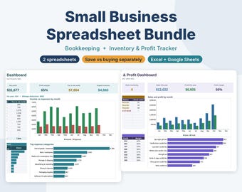 Small Business Spreadsheet Bundle: Bookkeeping + Inventory & Profit Tracker, Income Expense, Stock, Price Calculator, Excel Google Sheets