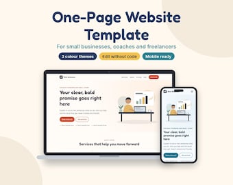Website Template for Small Business, One Page Landing Page, Coach Website, HTML CSS Template, Edit Without Code, 3 Themes