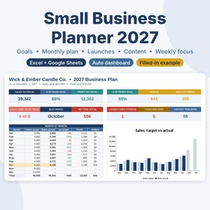 Small Business Planner 2027 Spreadsheet, Business Goal Planner, Content Calendar, Launch Planner, Google Sheets & Excel Template image 1