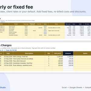 Freelance Invoice Template & Time Tracker Spreadsheet, Google Sheets and Excel, Client Invoice Tracker, Hourly Billing, Small Business image 7