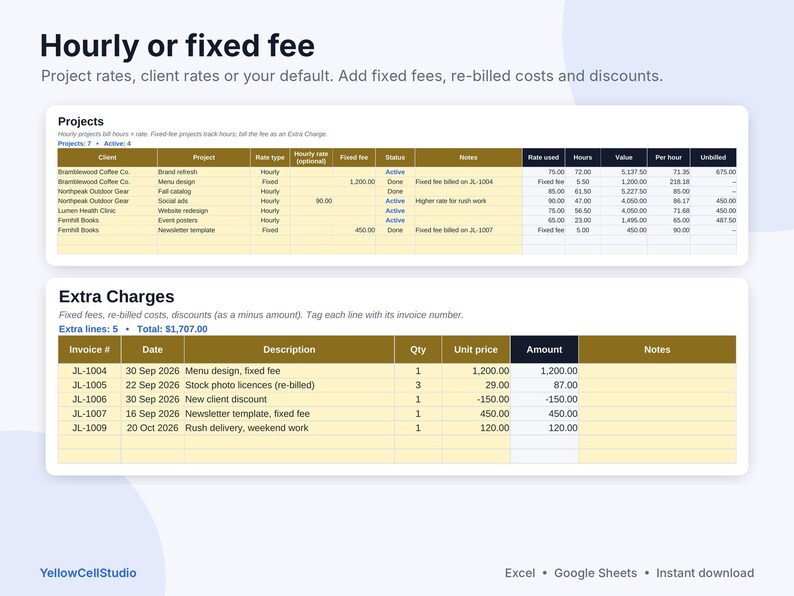 Freelance Invoice Template & Time Tracker Spreadsheet, Google Sheets and Excel, Client Invoice Tracker, Hourly Billing, Small Business image 7