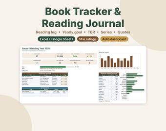 Book Tracker Spreadsheet, Reading Journal Google Sheets & Excel, Reading Log, TBR List, Series Tracker, Reading Challenge, Book Lover Gift