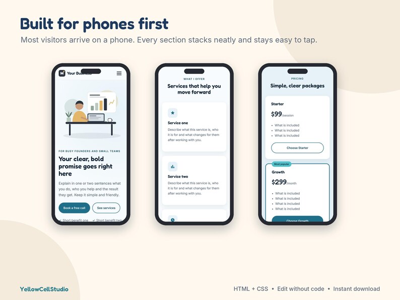 Website Template for Small Business, One Page Landing Page, Coach Website, HTML CSS Template, Edit Without Code, 3 Themes image 5