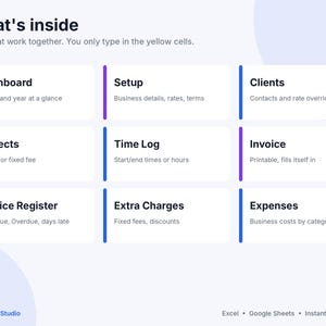 Freelance Invoice Template & Time Tracker Spreadsheet, Google Sheets and Excel, Client Invoice Tracker, Hourly Billing, Small Business image 3