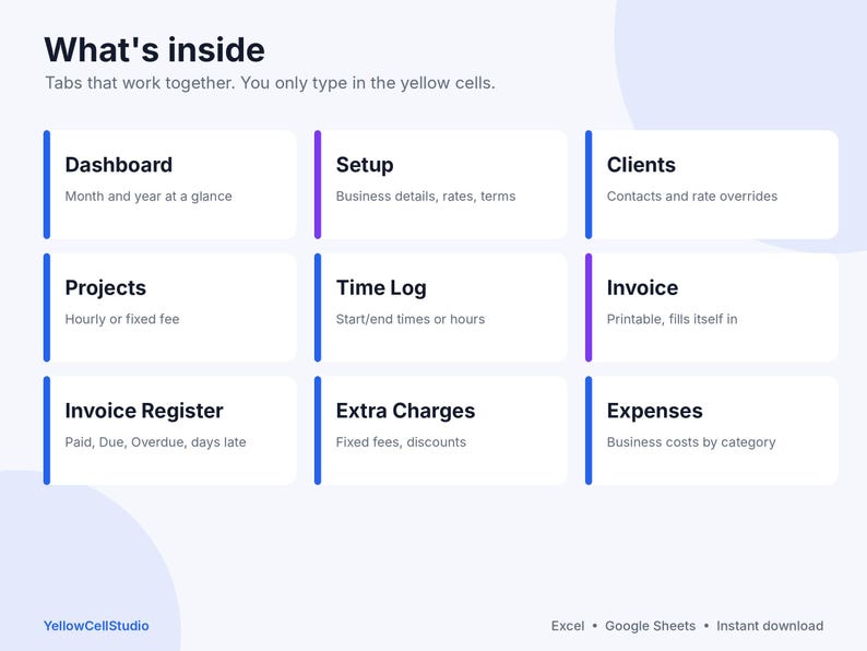 Freelance Invoice Template & Time Tracker Spreadsheet, Google Sheets and Excel, Client Invoice Tracker, Hourly Billing, Small Business image 3