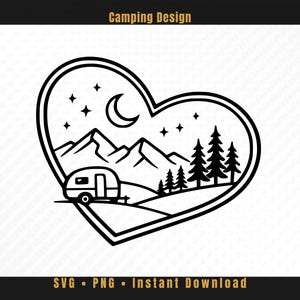Camping Herz Plotterdatei – Wohnwagen Bergmotiv – Camper Vanlife SVG für Cricut & Silhouette