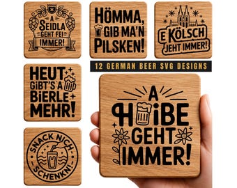 German Dialect Beer Sayings SVG Bundle – 12 Regional Coaster Designs for Laser Engraving