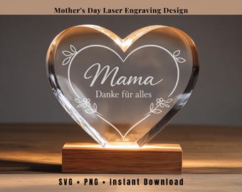 Bedankt moeder SVG-PNG • Duits Moederdagcadeau • Lasergravurebestand